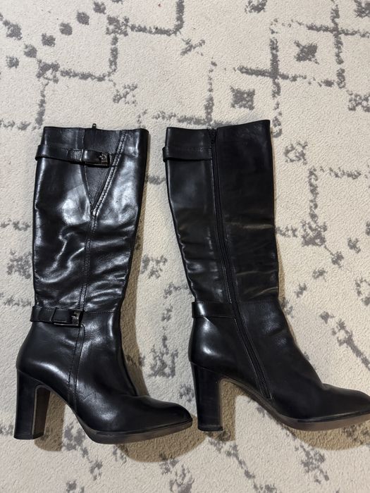 Cizme de piele naturala negre cu toc gros 37