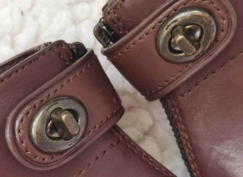 Botine maro dama originale piele naturala Coach ghete office femei