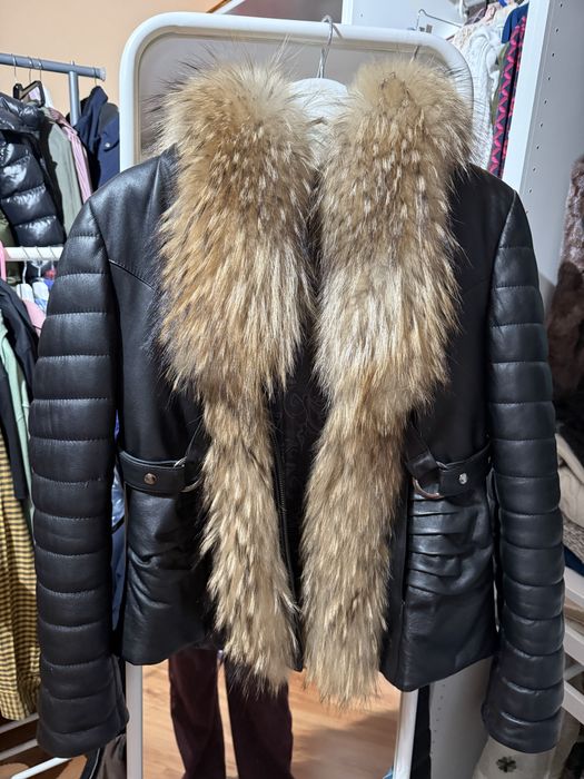 Geacă de piele cu blană naturală