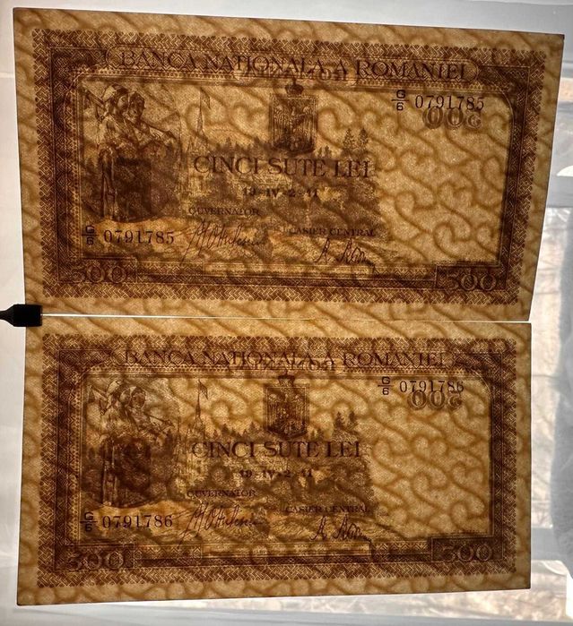500 LEI 2 Aprilie 1941 - 2buc Consecutive