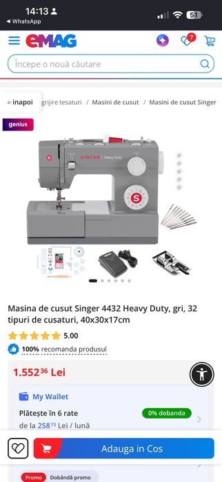 Mașină de cusut Singer Heavy Duty 4432