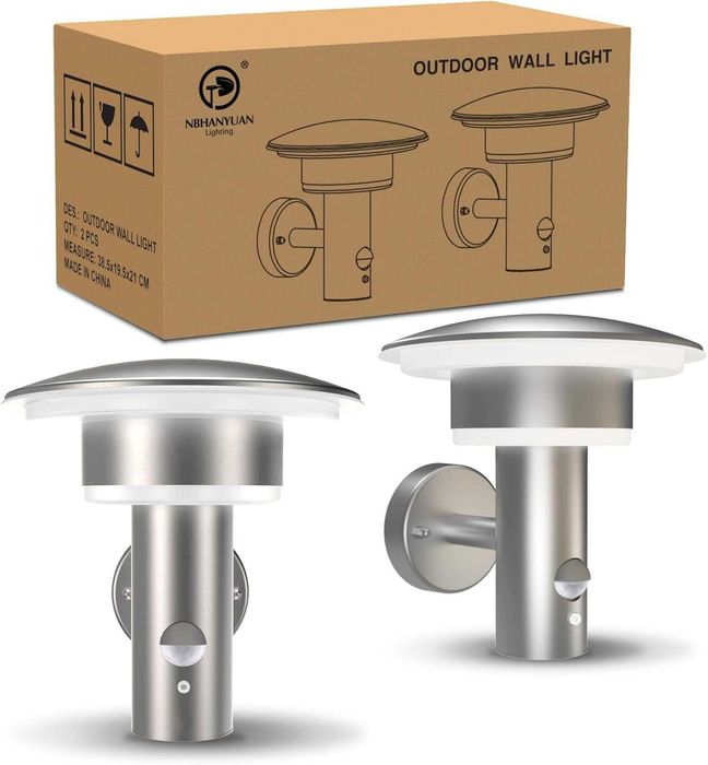 NBHANYUAN 2 броя Външна LED стенна лампа, сензор за движение, 4 режима