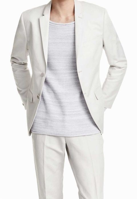 costum H&M mar. 50/52 gri-deschis bumbac+in, talie (pt./sc.)=90/100 cm