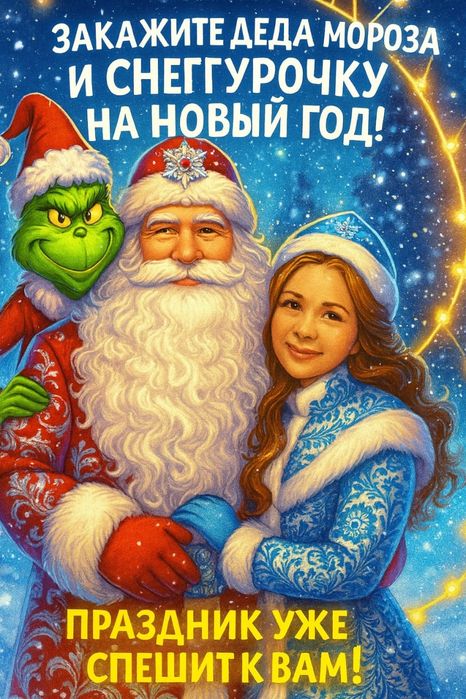 Дед и Снегурочка и Гринч, программа и экспресс поздравление