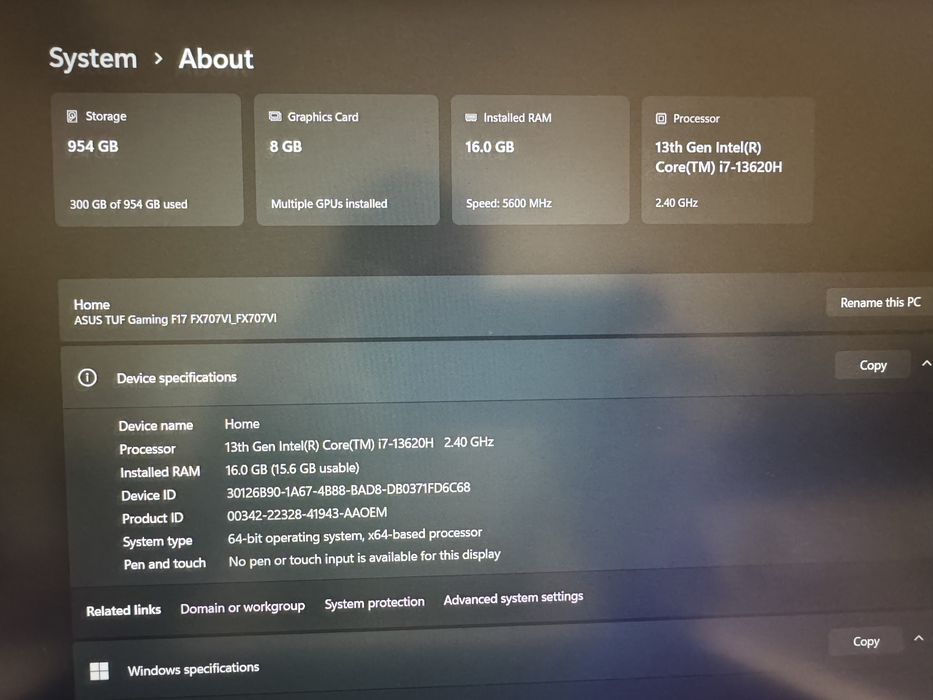 Геймърски лаптоп Asus tuf f17 rtx4070/intel i7
