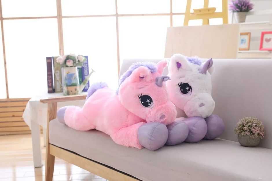 Голяма плюшена играчка Еднорог, Голям плюшен Еднорог Розов / Бял