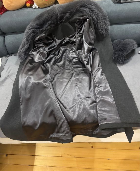 Палто сив кашмир естествен пух