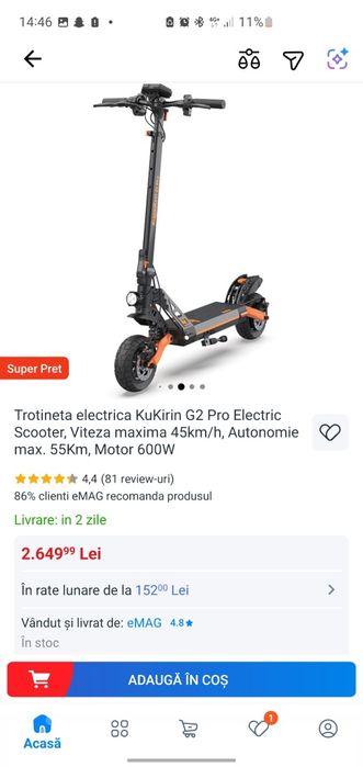 Vând Kukirin G2 Pro preț fix nu negociez