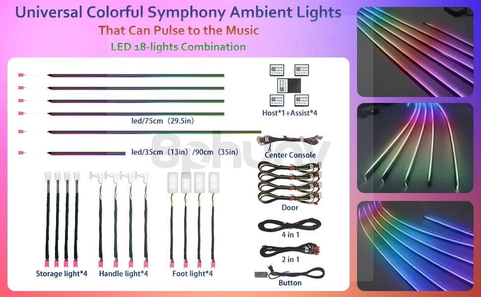 Kit Lumini Ambientale Symphony auto Xentech Light App control 18 in 1