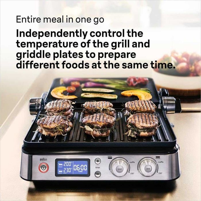 Braun MultiGrill 9 CG9047 PRO, 3-в-1 контактен грил, барбекю и фурна, голяма повърхност за грил (16 бургера), 2000 W, 250°, планча и грил