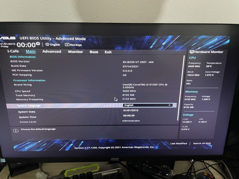 ASUS EX-B250-V7 + i3 9100f + RAM 8Gb DDR4