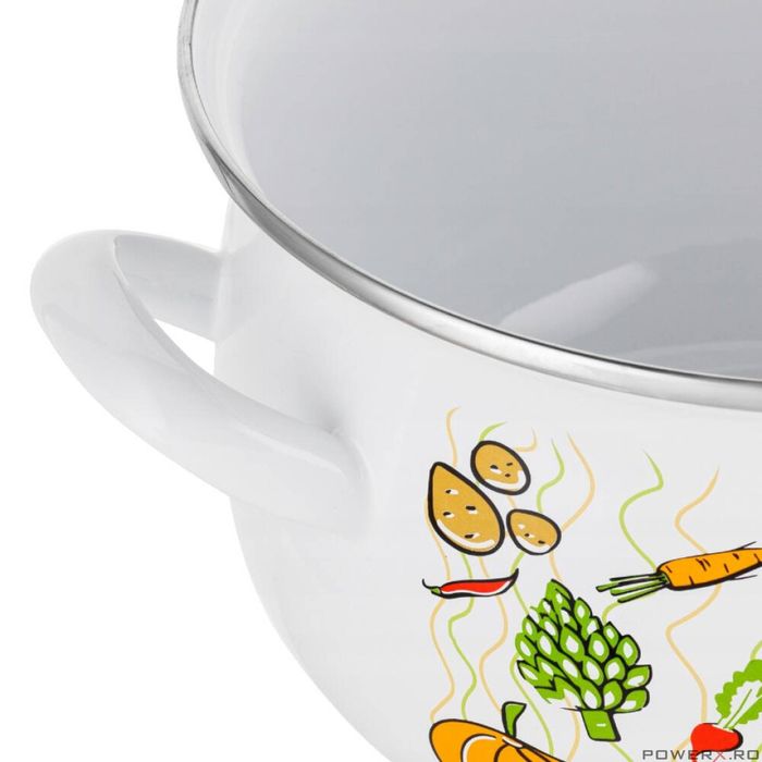 Oala cu capac din sticla, otel carbon, emailata, alba, 16cm, 2.2l,