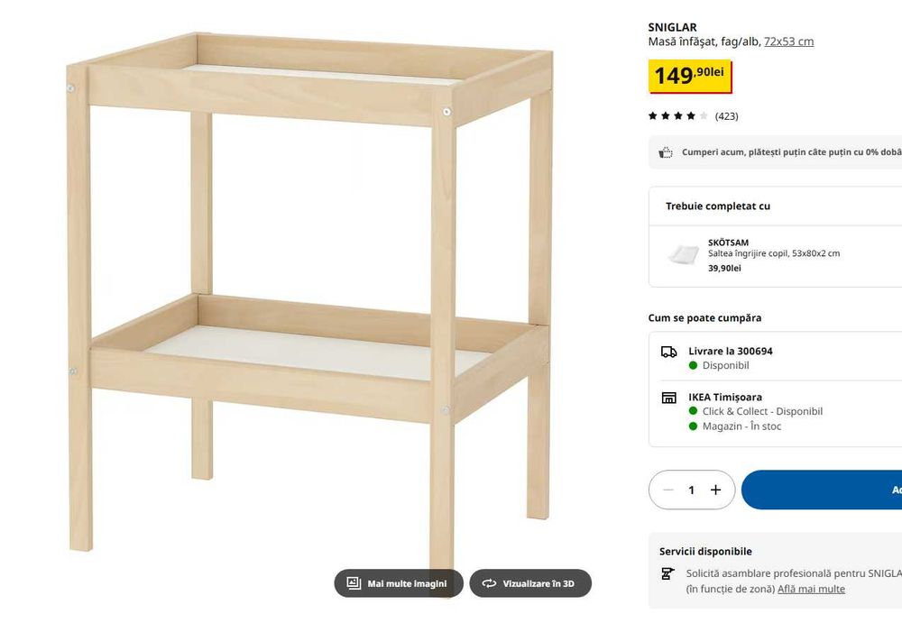 vand masa de infasat plus saltea si accesorii