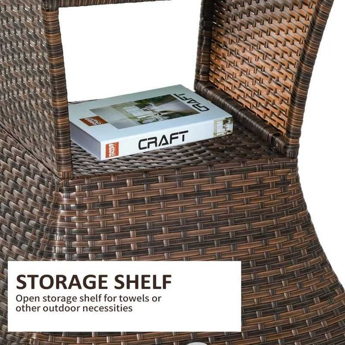 Outsunny Ратанова плетена  маса с отвор за чадър, 2 нива рафт