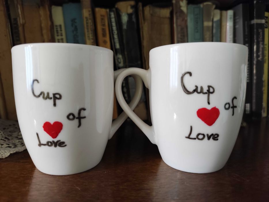 Комплект ръчно рисувани чаши "Без теб не мога"