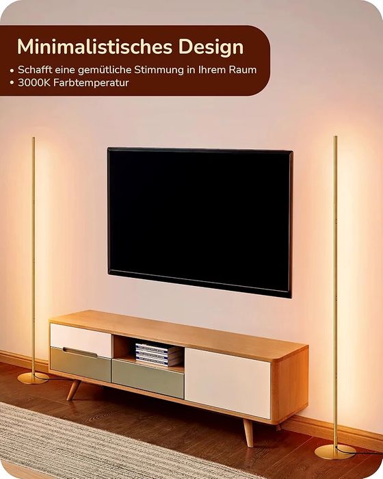 Златна LED подова лампа, димируема, 3000K, 146 см