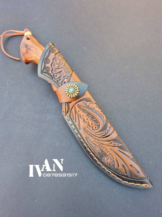 Ловен нож-Дамаска стомана VG10 с 67 слоя ламинат и кожена кания