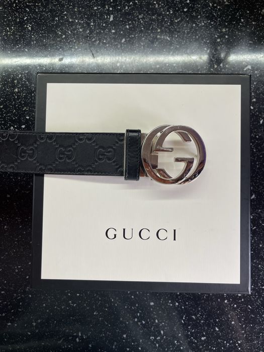 Curea reversibila Gucci originala - 110cm - piele neagra cu monograma