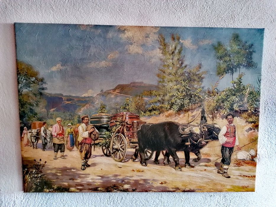 Картина- Българска Репродукция Връщане от Гроздобер и на Чешмата