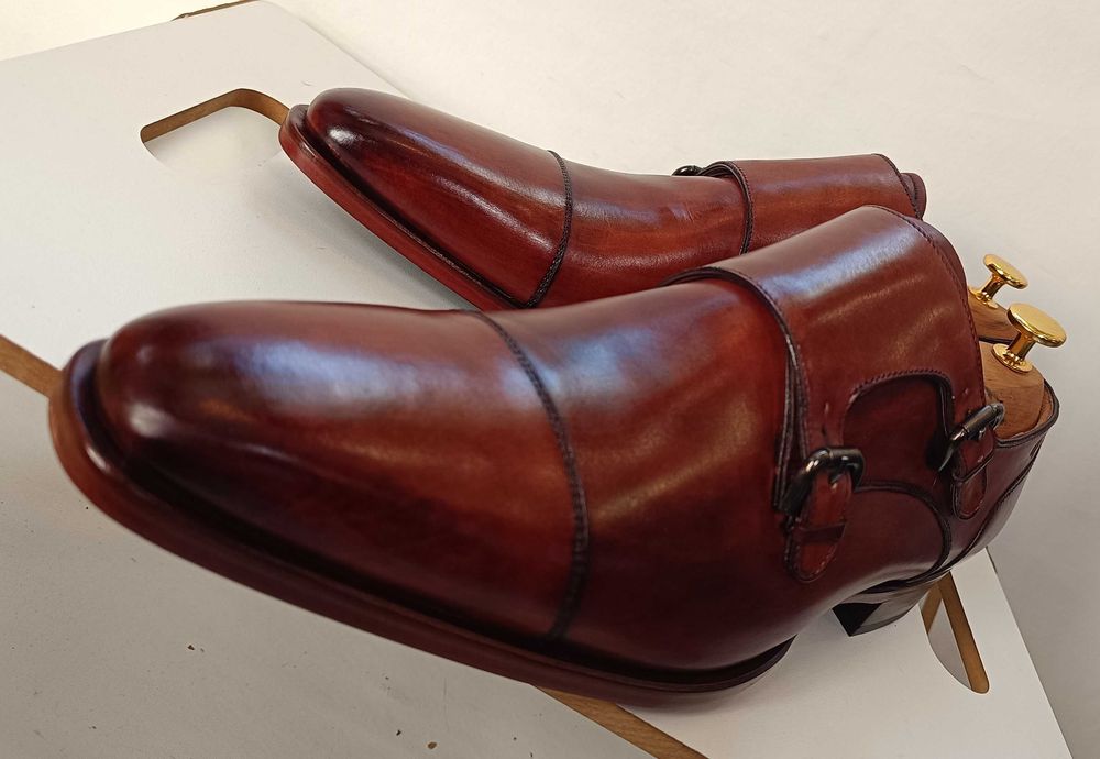 Panfofi de lux 44.5 45  monk GREVE NOI lucrati manual piele lustruit