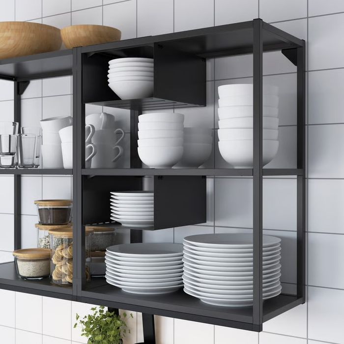 Рафт IKEA ENHET 704.657.55, антрацит, 26×28×15 см – метален, за кухня/баня