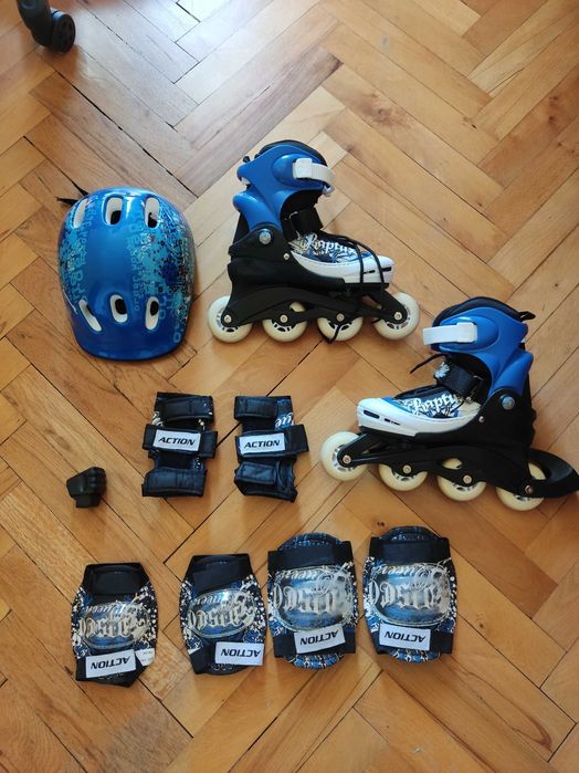 Комплект ролери, каска и протектори action pw-117 set blue