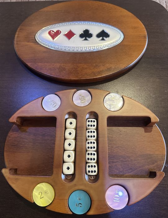 Set / trusa poker Argint & Lemn masiv