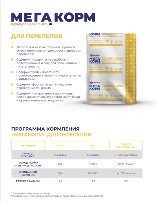 Комбикорм МегаКорм для Перепелов старт