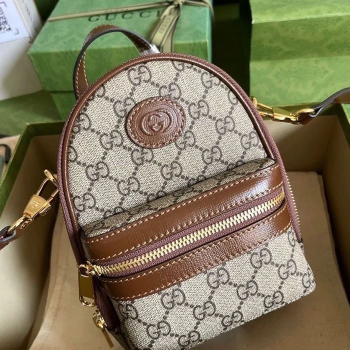 Мини раница -GUCCI Mini GG Backpack - Beige & Brown