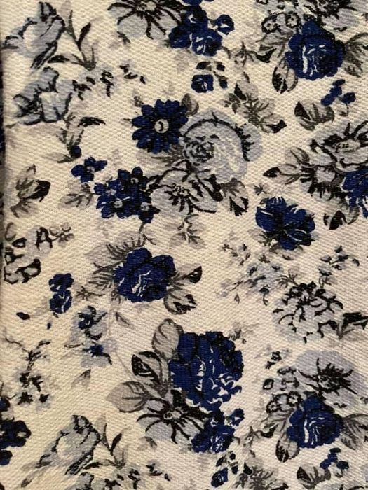 Луксозна Есенна памучна рокличка VIP бяла със сини цветчета&ципче