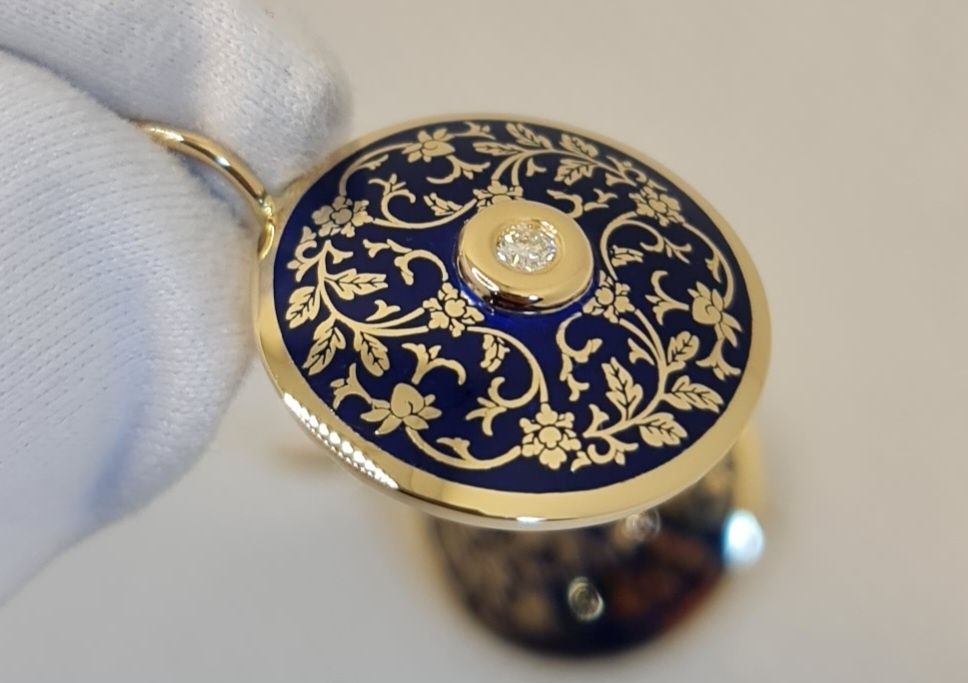 Cercei aur 14k email albastru regal și diamante naturale