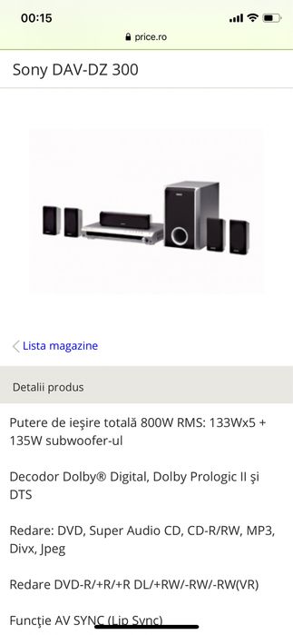 Theatre Sony DAV-DZ 300 - 800 W - utilizat