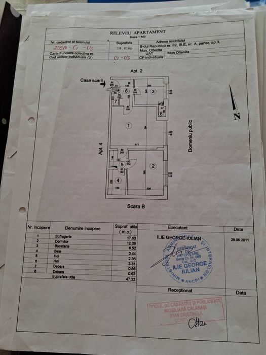 Vanzare apartament 2 camere, Oltenița, jud.Călărași, b.dul Republicii(vis a vis de market Aura și Rareș)