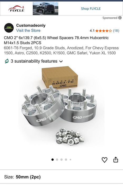Фланци CMO 2" 6x139.7 (6x5.5) Wheel Spacers 78.4mm Hubcentric M14x1.5 Studs 2PCS