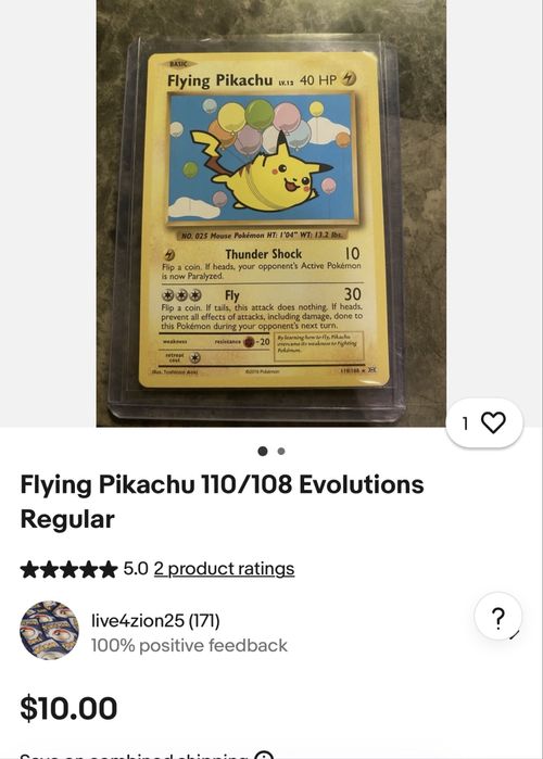 2016 Pokemon XY Evolutions 110 Flying Pikachu