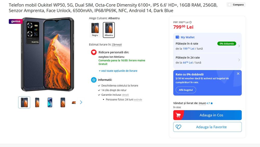 Telefon Oukitel WP50, 5G, 16GB RAM, 256GB, 6500mAh Garantie 23 luni