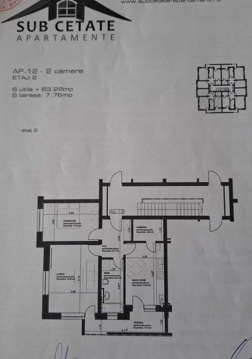 PROPRIETAR-Apartament 2 camere de vânzare în Subcetate cu loc de parcare inclus