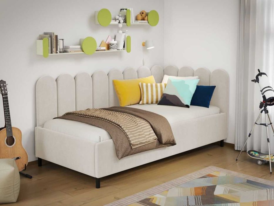 Pat de colt copii 90x190 cm, Ninio, cu lada de depozitare, rabatabil, C2 - Crem - Swing 1