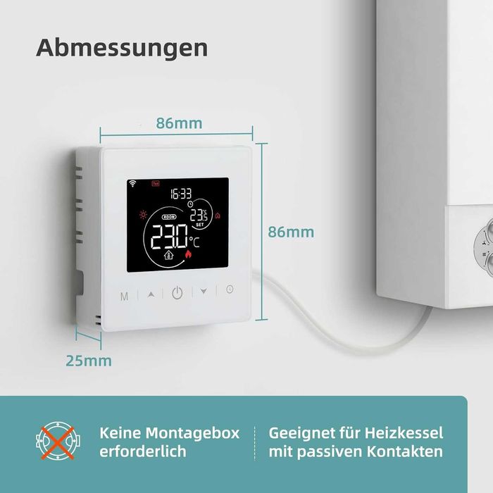 Termostat WiFi Beok centrală termică gaz,inteligent cameră Tuya încălzire,afișaj LCD digital,compatibil Alexa Google Assistant,BOT-R9V-WIFI,alb