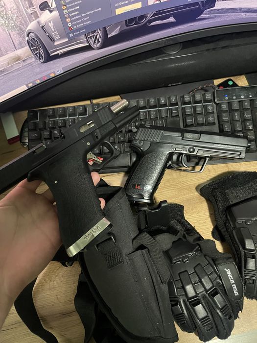 Airsoft пистолет glock каска ръкавици