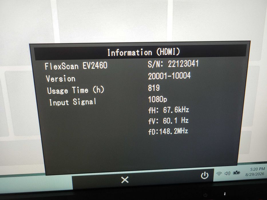 Монитор EIZO FlexScan 23.8" EV2460 на 819 работни часа