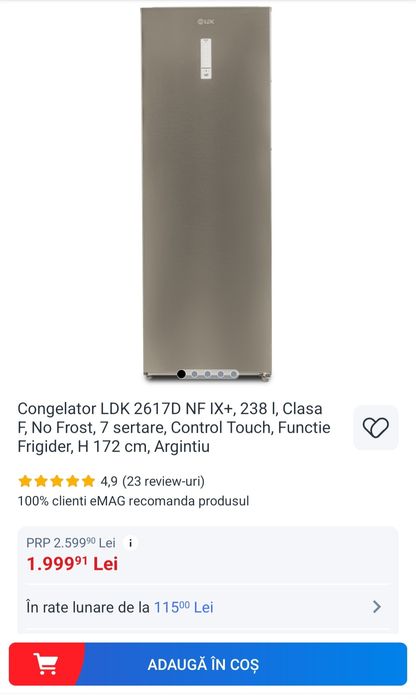 Vând Congelator LDK, 7 sertare, 238 l, 172 cm
