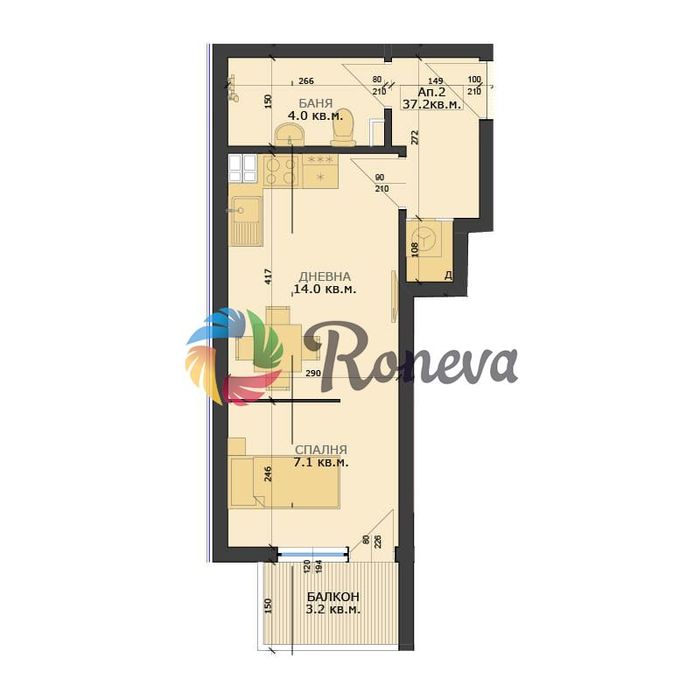 2-стаен в Варна-Широк център площ 46 цена 54540