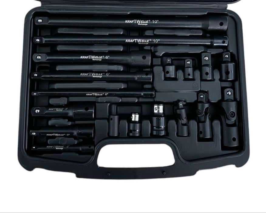 Комплект ударни преходници и удължения 18 части-1/4,3/8,1/2 KraftWelle
