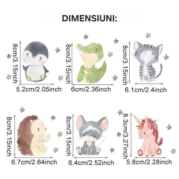 Set 6 stickere de întrerupător. Diferite modele. Băieții/Fete. Lavabil