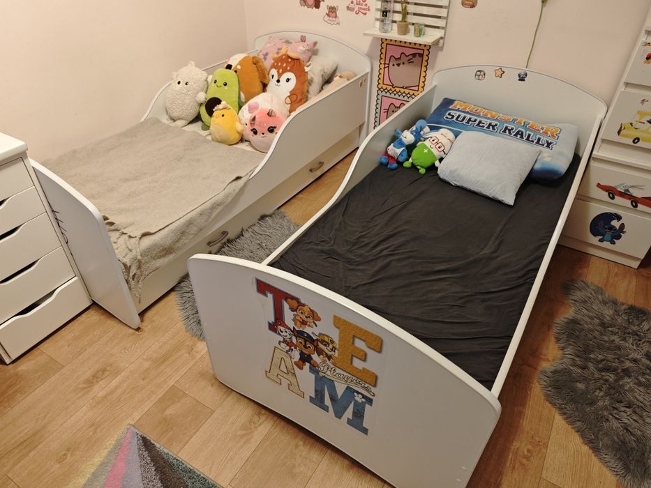 2 paturi copii 180x80 cm cu saltele si sertare