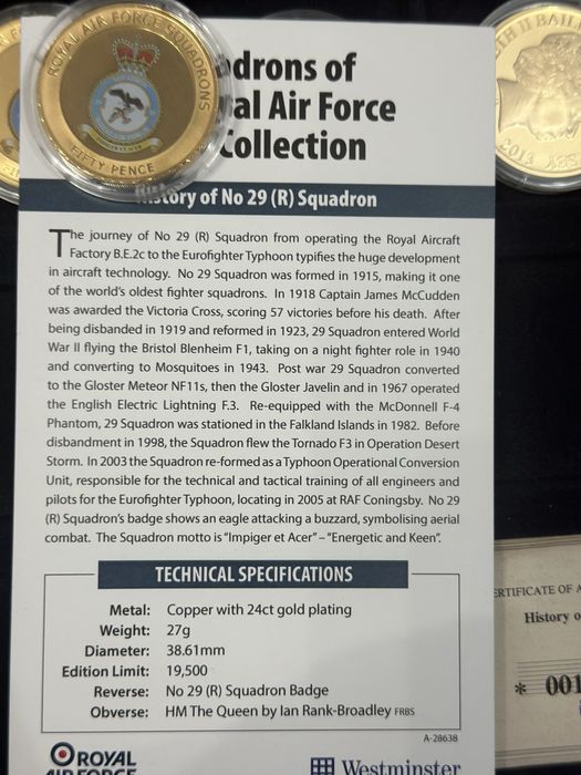 Colectie de monede Royal Air Force  placate cu aur de 24