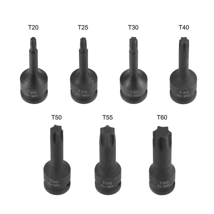 Set de 7 chei tubulare de impact Torx T20 - T60, cu acționare de 3/8