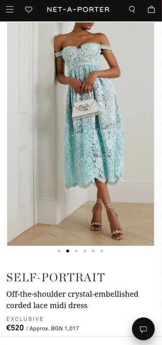 Рокля Self-portrait S/XS/UK8 синя дантела официална midi корсет криста