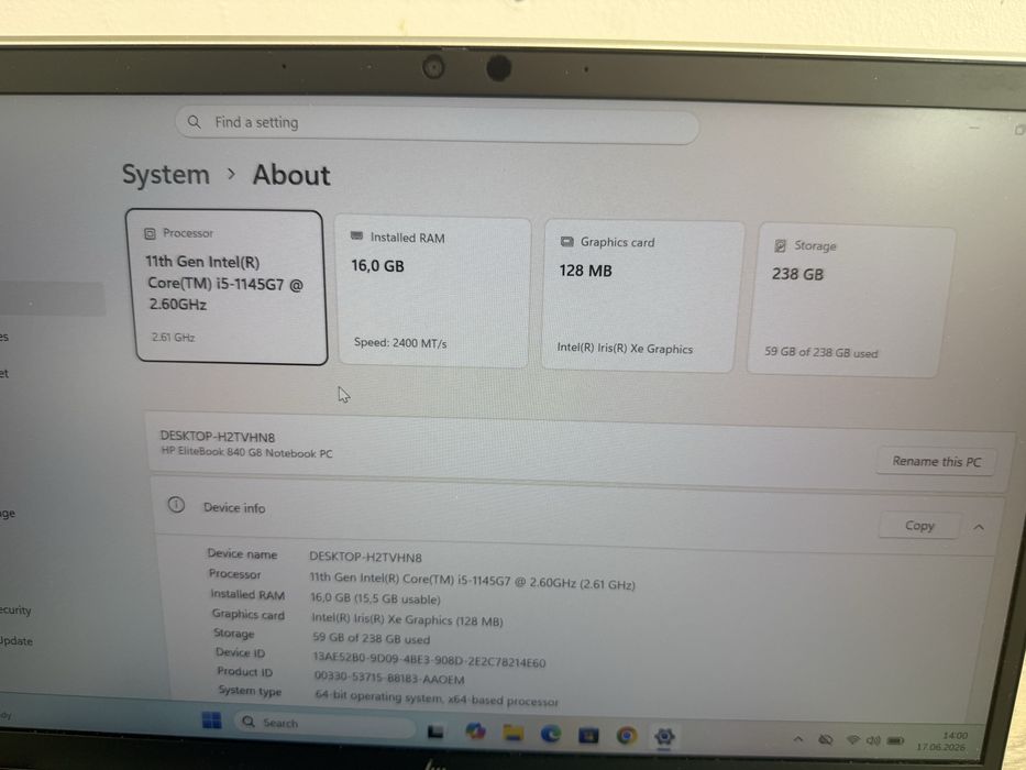 Hp Elitebook 840 G8 i5 16 Gb DDR4 Nvme 256 Gb IMPECABIL